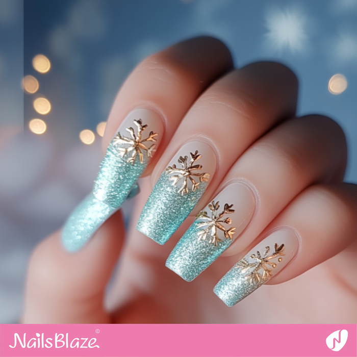 Glitter Design Snow Theme Nails | Winter Snowflake Nails - NB6731