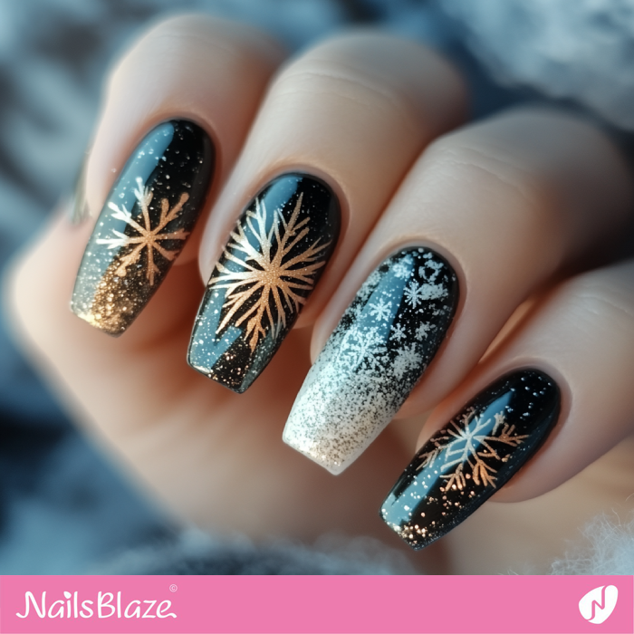 Coffin Nails Snowflake Design | Winter Snowflake Nails - NB6732