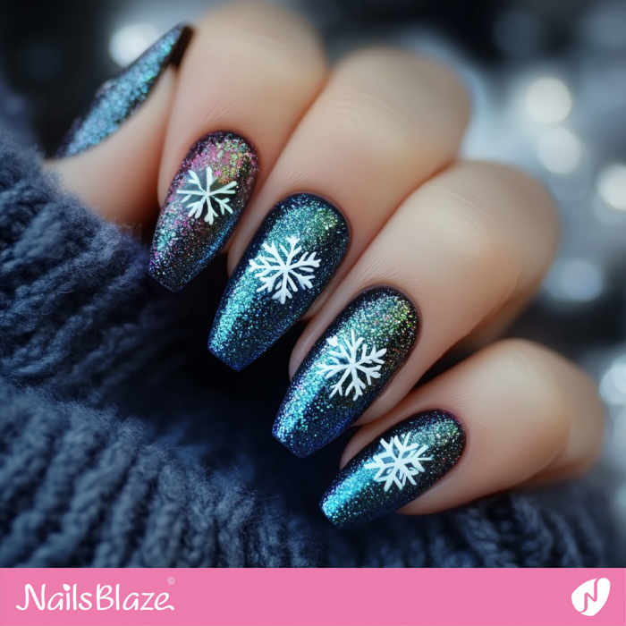 Snowflake Design for Glitter Nails | Winter Snowflake Nails - NB6719