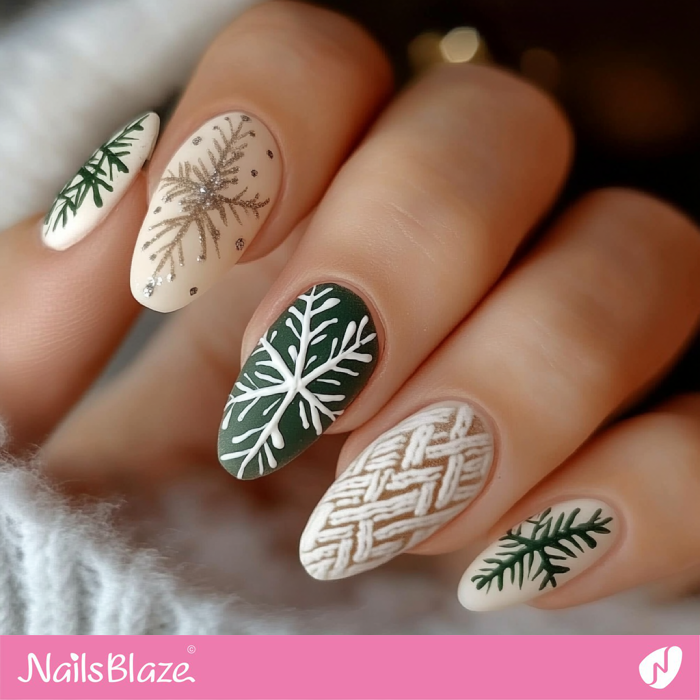 Matte Nails Sweater and Snowflake Design | Winter Snowflake Nails - NB6720