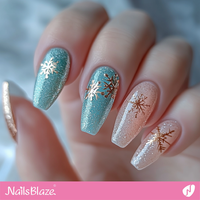 Snow Theme Nails Design | Winter Snowflake Nails - NB6721