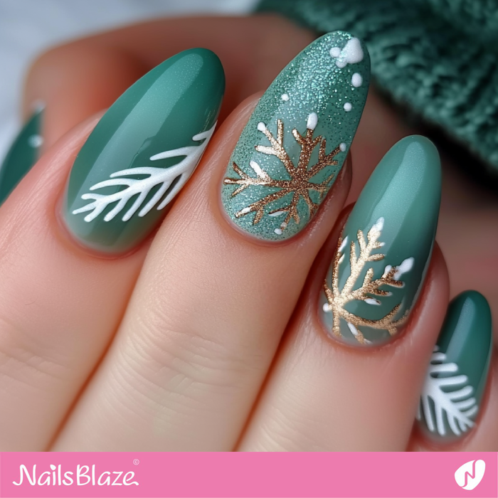 Winter Green Nails Design | Winter Snowflake Nails - NB6722