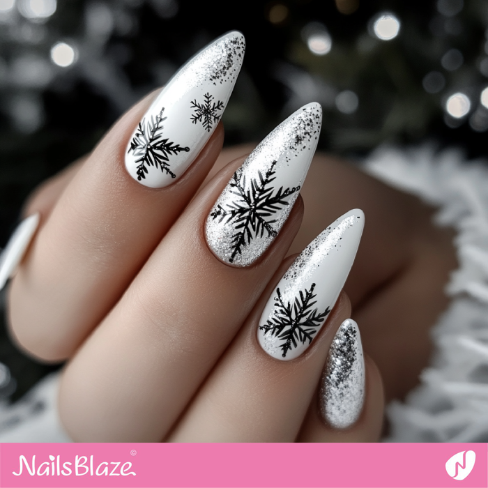 Snow Theme White Nails | Winter Snowflake Nails - NB6725