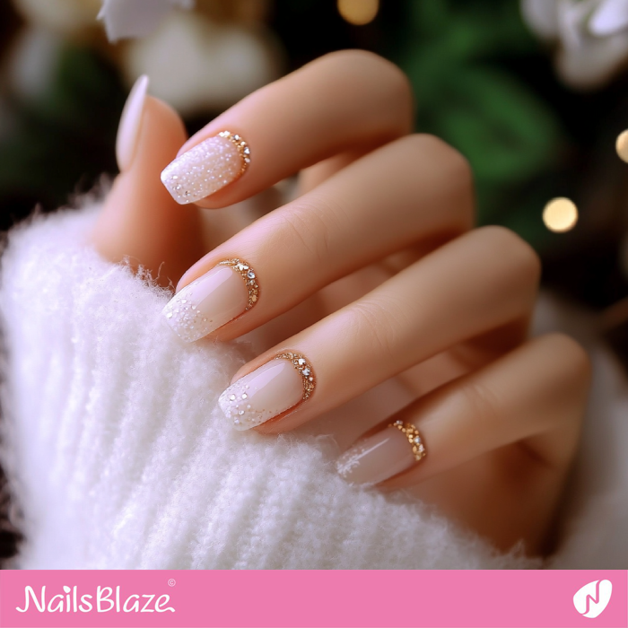 Short and Classy Wedding Nails with Rhinestones | Winter Wedding Nails - NB6682