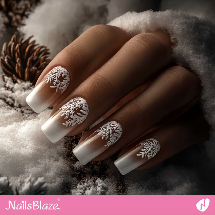 Winter Theme White and Brown Ombre Nails | Winter Wedding Nails - NB6688