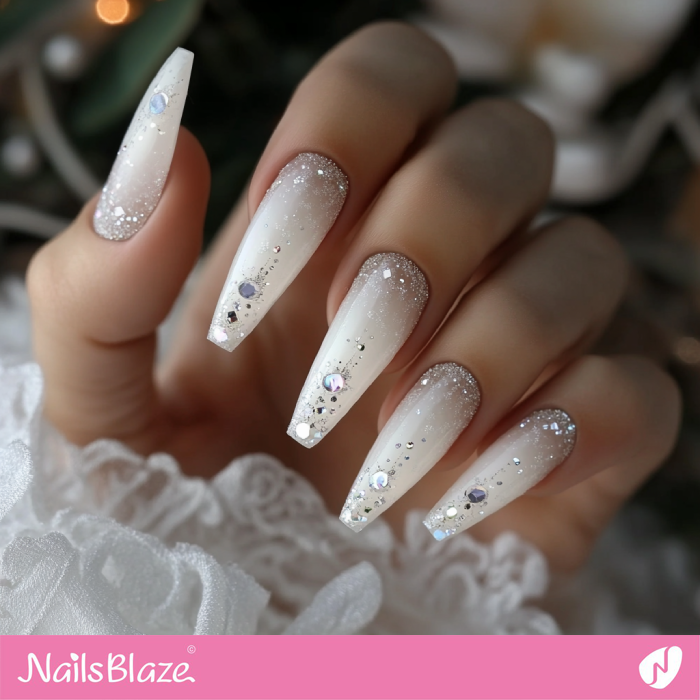 Coffin Bling Nails for Winter | Winter Wedding Nails - NB6672