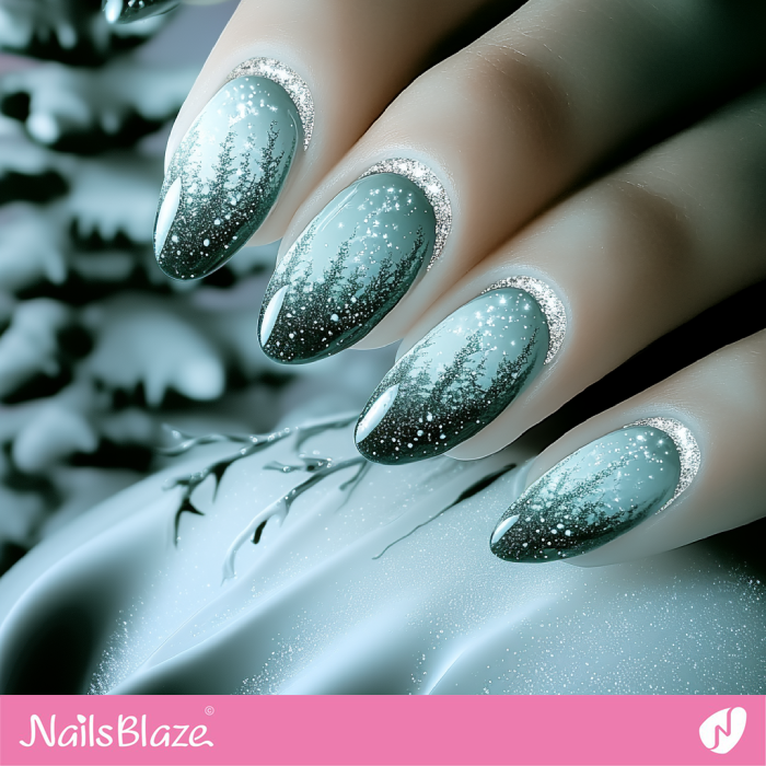 Snow Theme Blue Nails with Silver Cuff | Winter Nails Design - NB6749