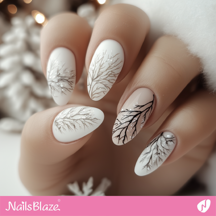 Nails with Bare Winter Trees Design | Winter Nails Design - NB6751