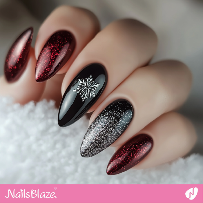 Elegant Black and Red Nails for Winter | Winter Nails Design - NB6753