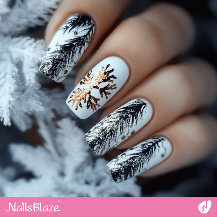 Pine Tree and Snowflake Nails Design | Winter Nails Design - NB6754