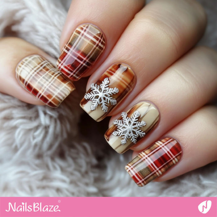 3D Snowflake for Red Plaid Nails | Winter Nails Design - NB6747