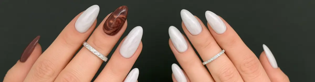 Warm chocolate brown and cloud dancer luxury nails