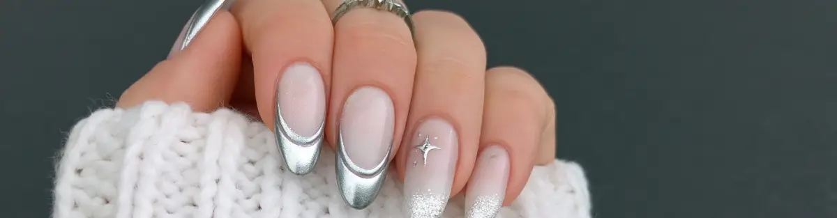 Chrome and silver metallic nail design