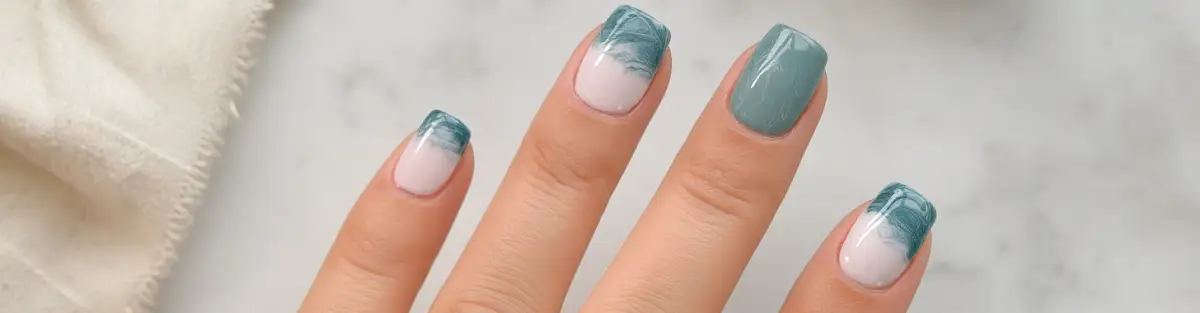 Deep teal ocean inspired nail design