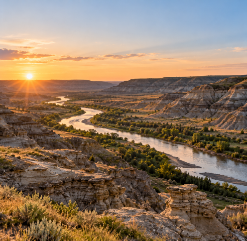 Deep coulees and sunlit hoodoos in the Alberta Badlands