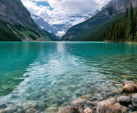Turquoise waters of Lake Louise and Victoria Glacier