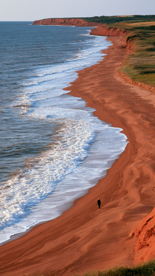 Prince Edward Island rolling red cliffs and serene white sand beaches
