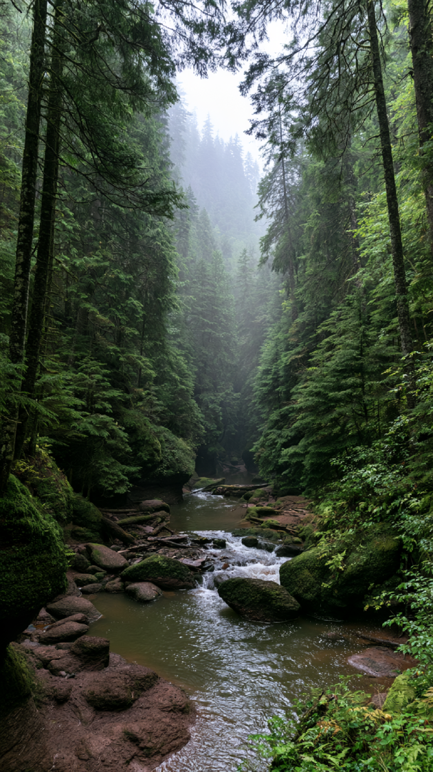 New Brunswick forest trail and Bay of Fundy coastal waters