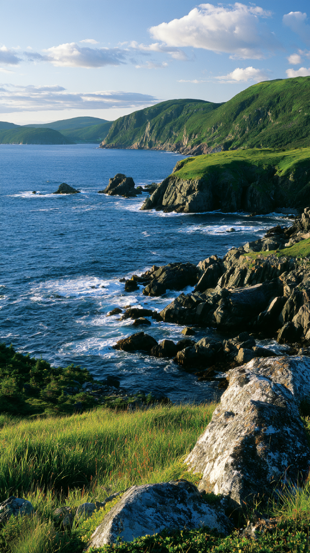 Newfoundland rugged granite cliffs and deep dramatic ocean horizon
