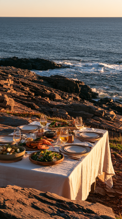 Fresh Atlantic seafood on wooden table