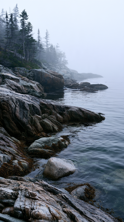 Atlantic coastal fog settling over village