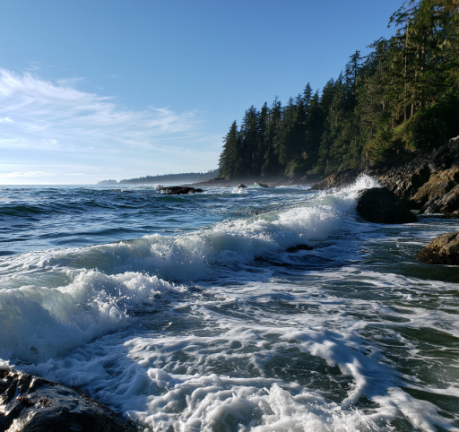 Pacific coastline with dramatic waves in British Columbia