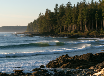 Pacific surf and driftwood on Vancouver Island