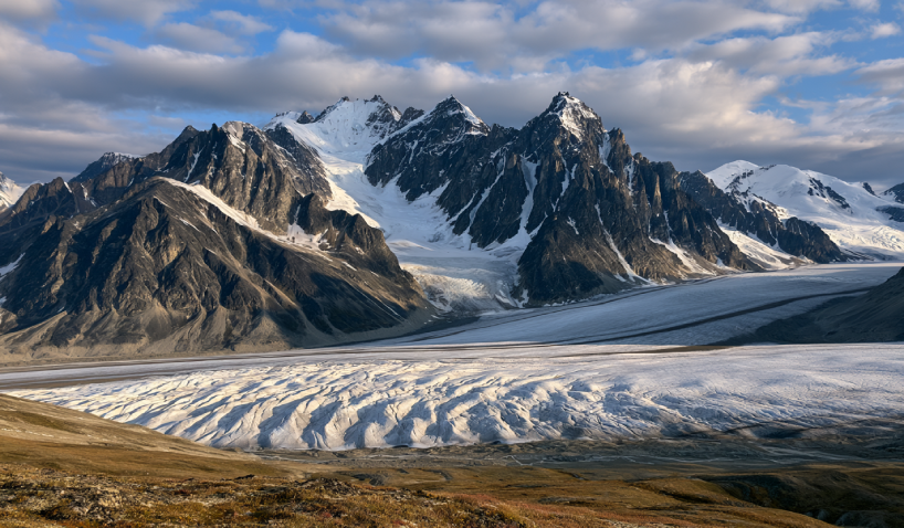 Majestic snow-capped mountain ridge in Yukon's Kluane region