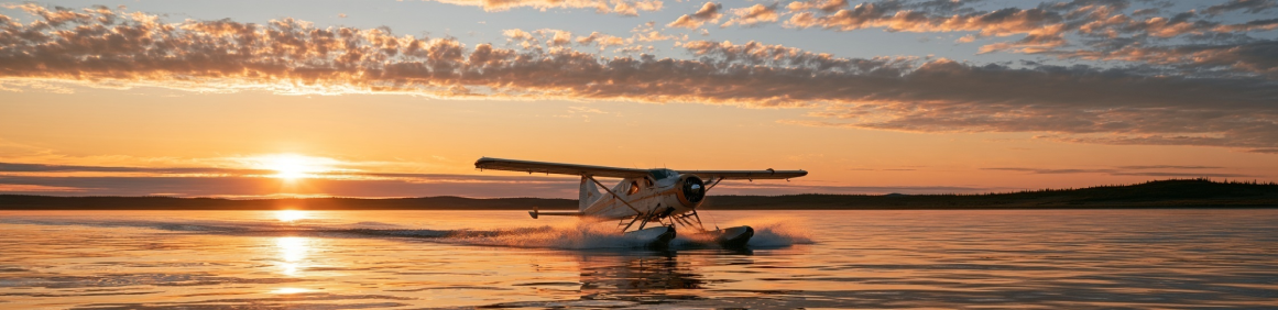 Pristine lake waters and endless subarctic horizon in Northwest Territories