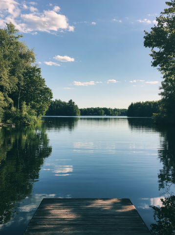 Ontario cottage country lake surrounded by pine forest