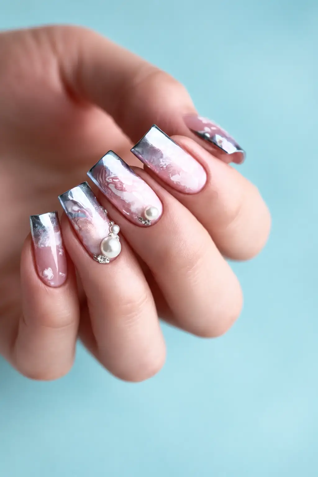 Seashell and Pearl Nails