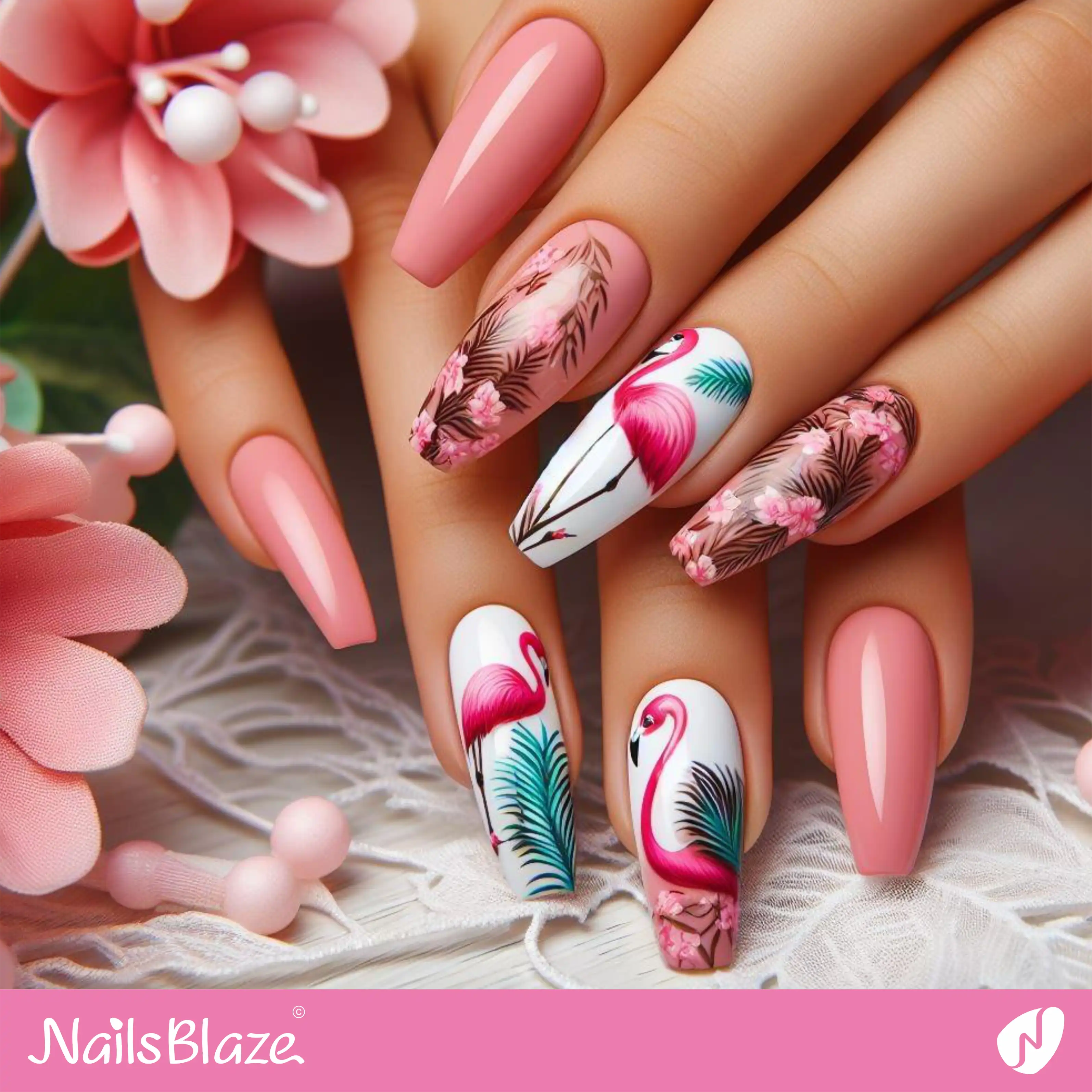 Tropical Flamingo Nail Design| Tropical-NB-D-126