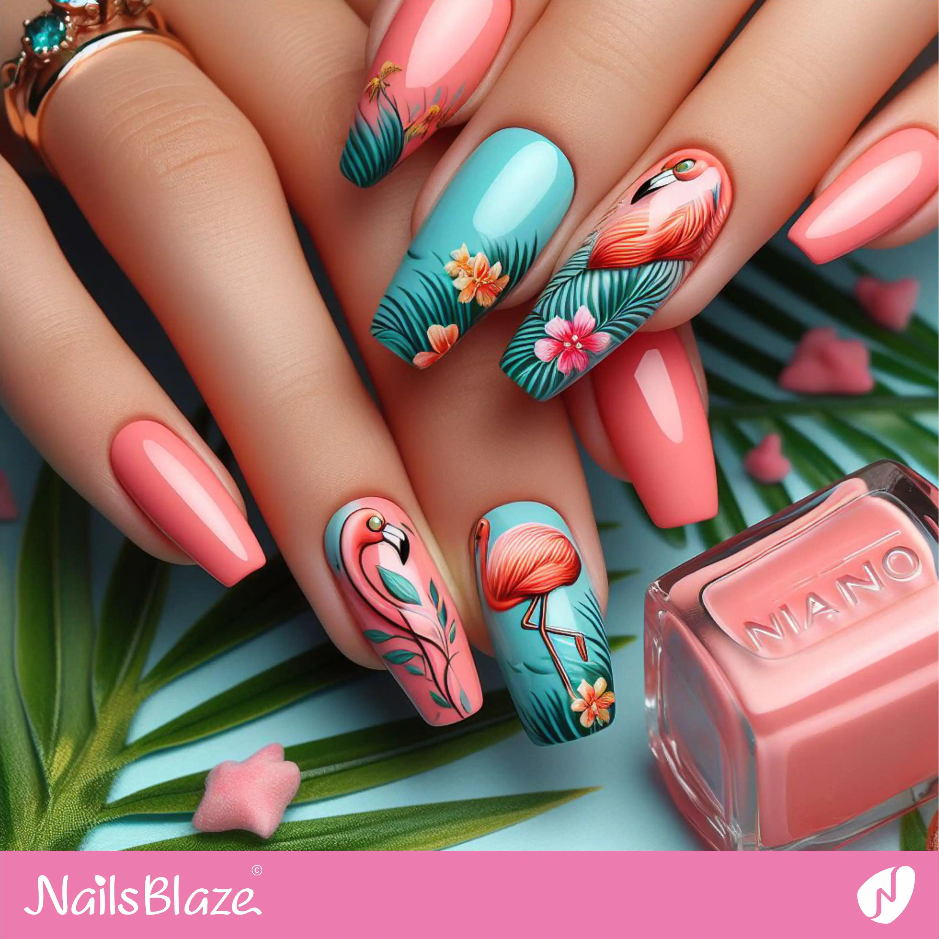 Tropical Flamingo Nail Design| Tropical-NB-D-137