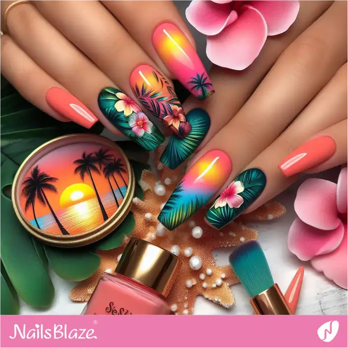 Glossy Tulip Sunset Nail Design| Tropical-NB-D-110