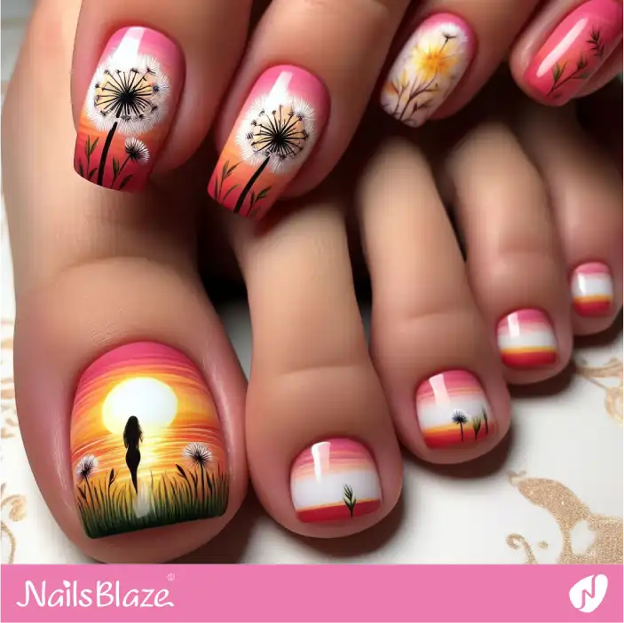 Tropical Dandelion and Sunset Toenail Design| Tropical-NB-D-114