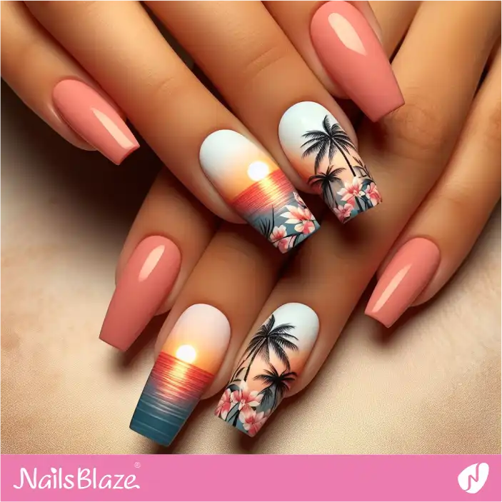 Tropical Sunset Simple Nail Design| Tropical-NB-D-117