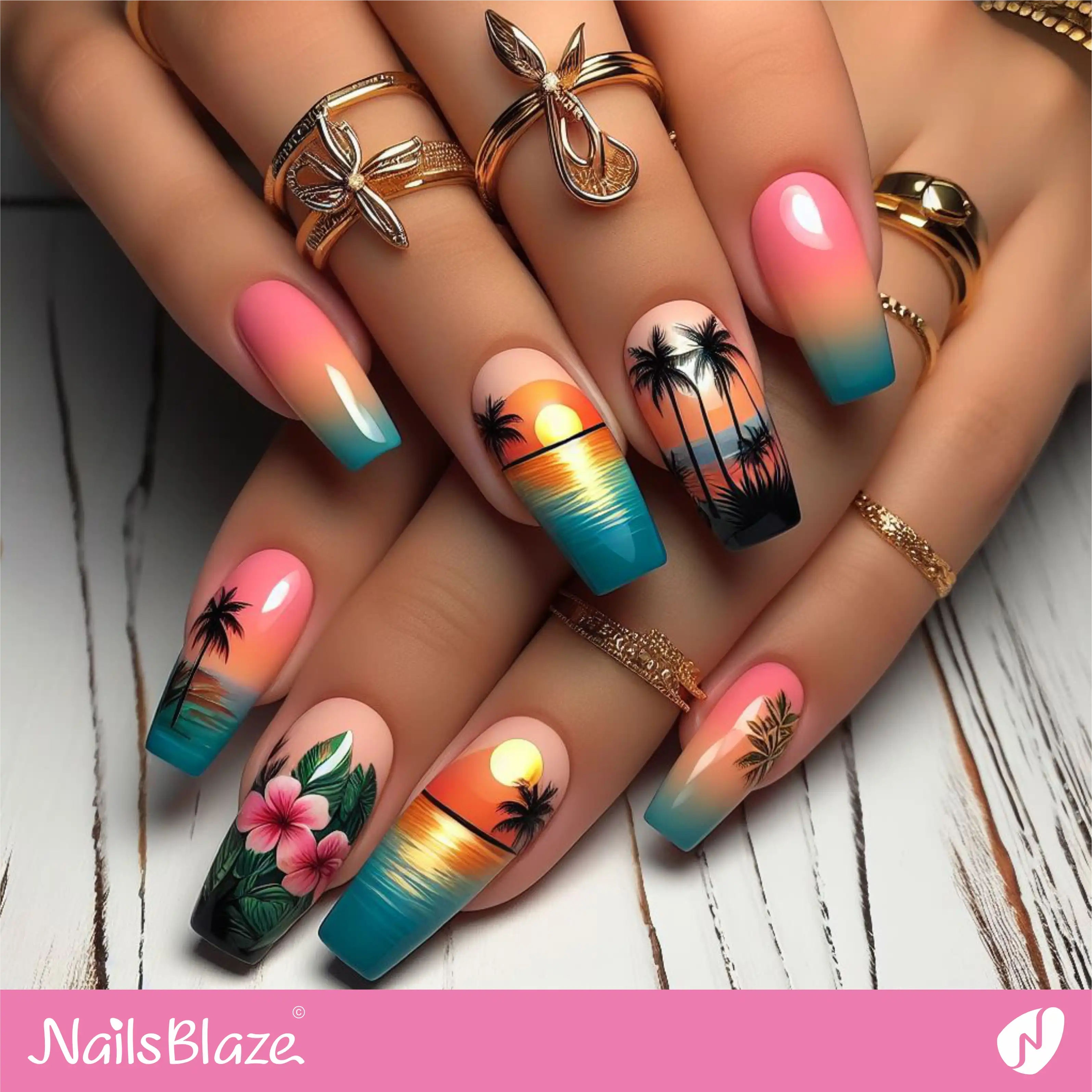 Tropical Sunset Nail Design | Tropical-NB-D-137