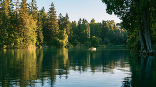 Still freshwater paddling lake and botanical gardens