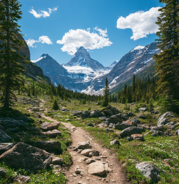 Alpine hiking trail across Canadian Rocky Mountains