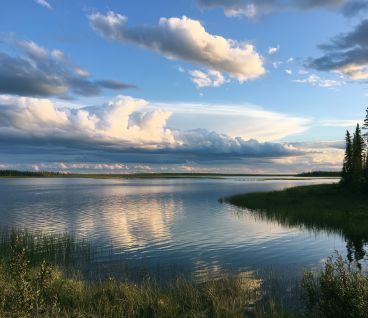 Open northern skies and subarctic boreal wilderness lakes